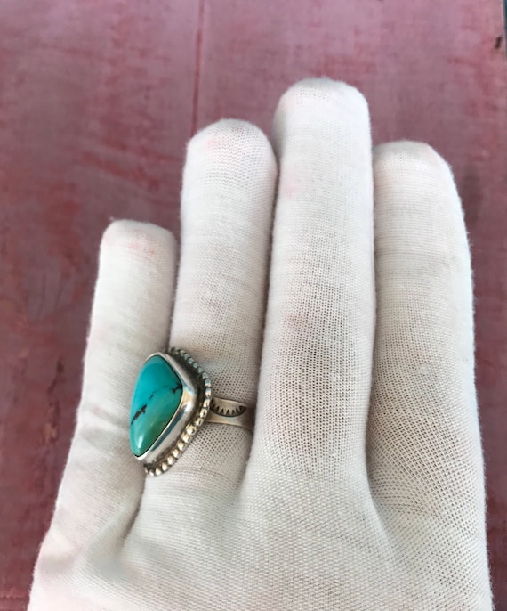 Size 9 Navajo Turquoise Sterling Silver Handmade … - image 3