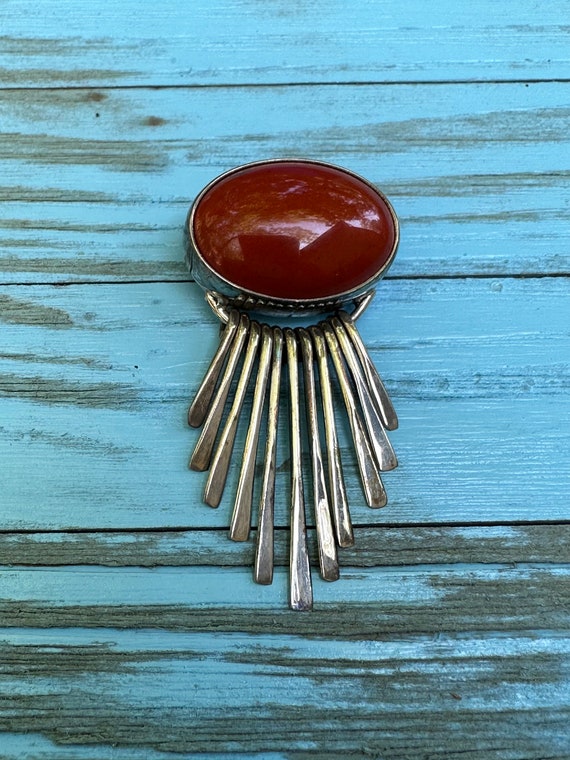 Sterling Silver Red Stone Brooch - image 7