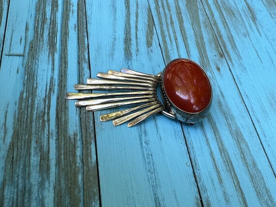 Sterling Silver Red Stone Brooch - image 5