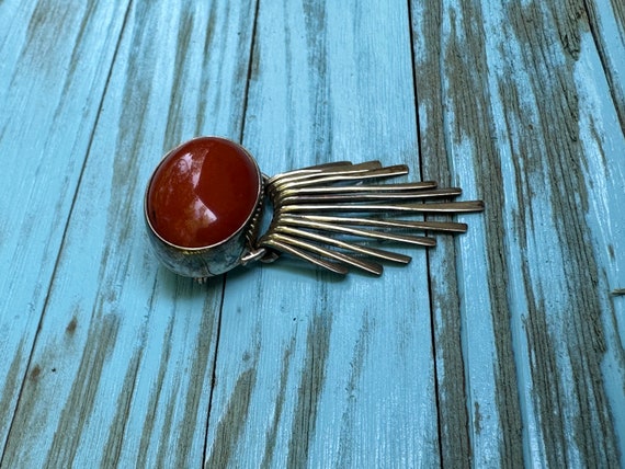 Sterling Silver Red Stone Brooch - image 6