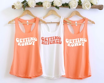 Bachelorette Party favor Shirts, Bride Shirt, Getting Hitched Rowdy, Nashville Bachelorette, Group Bridal Wedding Bride Shirt, Bach Tank Top