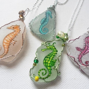 Seahorse paintings - choose a wire wrapped necklace, magnet, 18 inch chain or black cord.