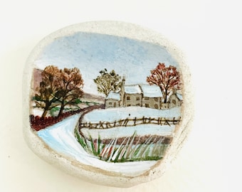 Farndale North Yorkshire - Original Acrylic miniature painting on Scottish sea pottery