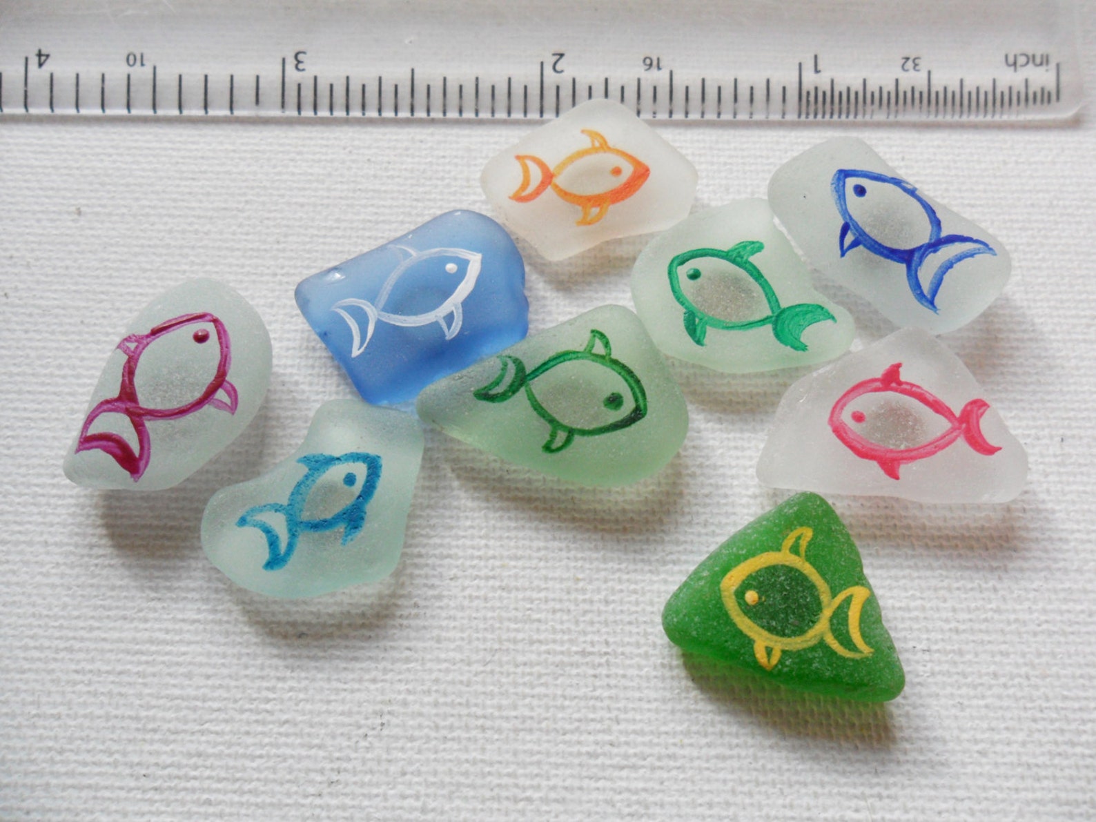 Little Rainbow Fish Set of 9 Hand Painted Sea Glass Fridge Etsy