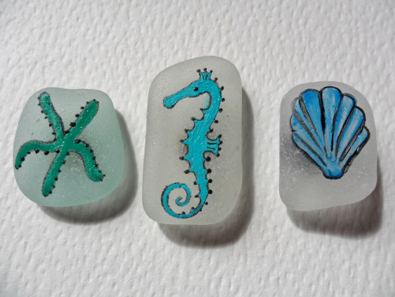 Seahorse Starfish & Shell Hand Painted Sea Glass Art Fridge | Etsy
