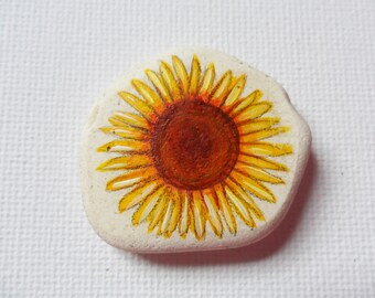 Sunflower Sea pottery magnet - painted to order on beach pottery found in Scotland