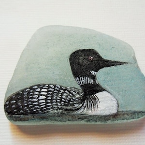 Painted to order North American Common Loon - Acrylic miniature painting on English sea glass