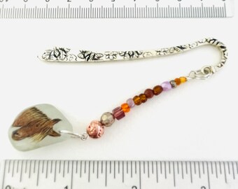 Horse hand painted sea glass 8cm BOOKMARK - wire wrapped with pretty mixed beads