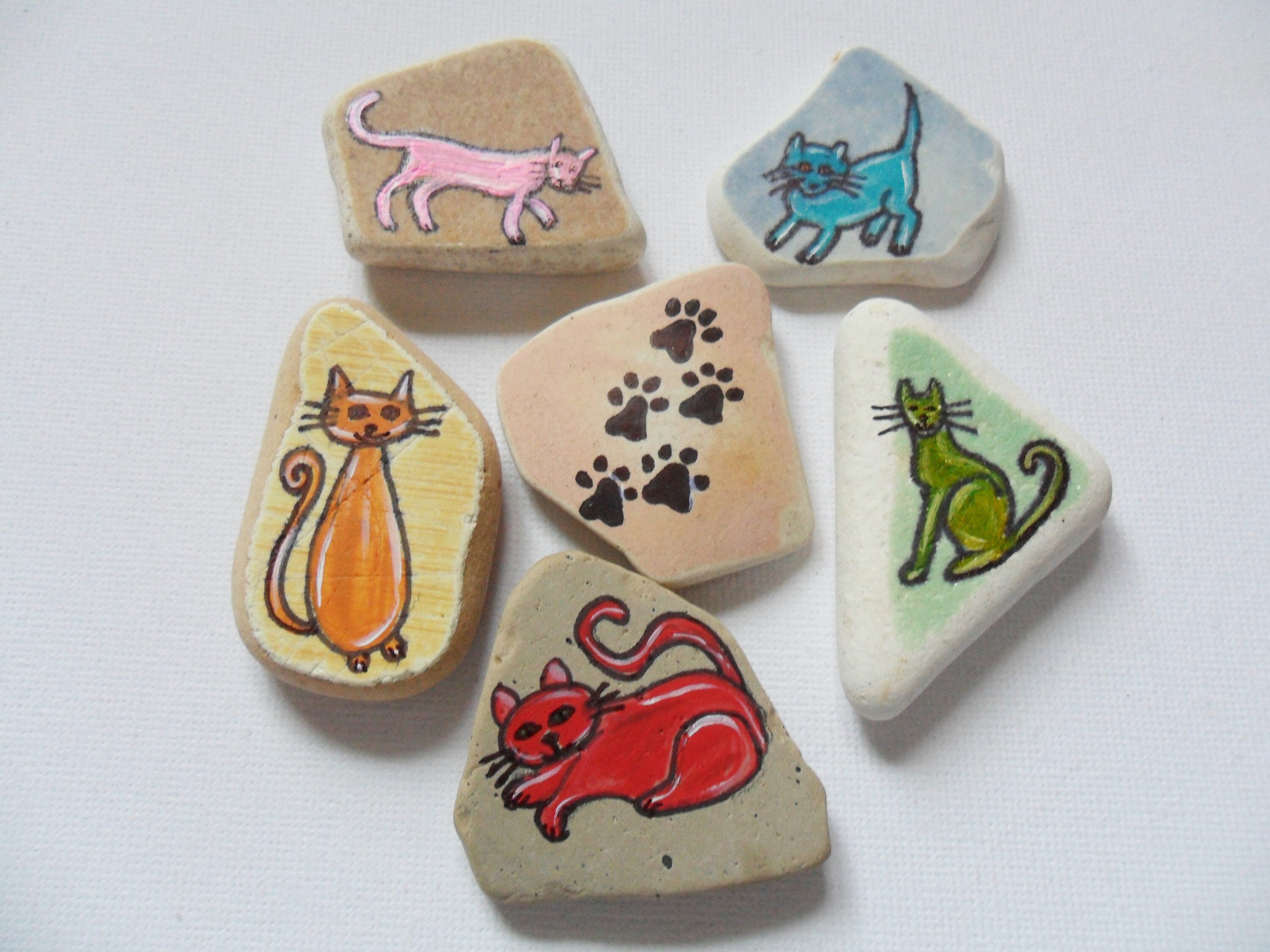 手描きの猫物語ストーン：スコットランドの海の陶器セット - Etsy 日本