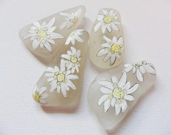 Edelweiss flower hand painted to order sea glass magnet