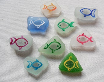 Little rainbow fish - Set of 9 Hand painted sea glass fridge magnets - made to order