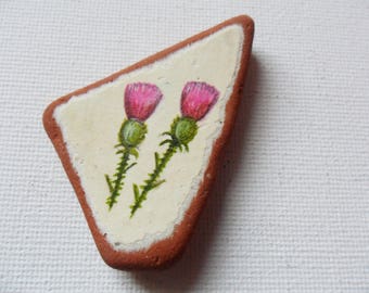Scottish thistle Sea pottery magnet - painted to order on beach pottery found in Scotland