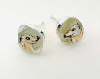 Meerkat hand painted stud earrings - Painted on english Sea glass