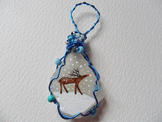 Baby Rudolph the Red Nosed Reindeer Hand Painted Sea Glass