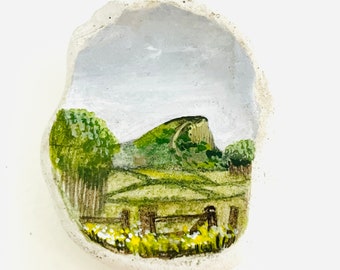Roseberry Topping North Yorkshire - Original Acrylic miniature painting on Scottish sea pottery