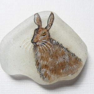 Hare - hand painted wildlife art on English sea glass