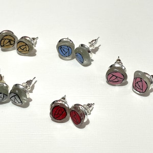 Rennie Mackintosh inspired ROSE stud earrings - Hand painted to order and crafted using English sea glass