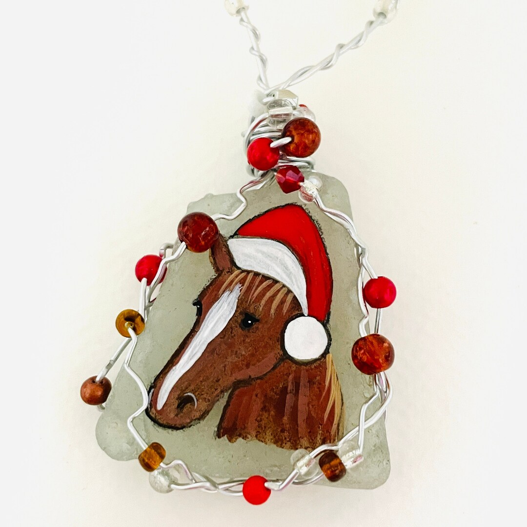 Santa Hat Horse Christmas Tree Ornament Hand Painted Sea Etsy UK