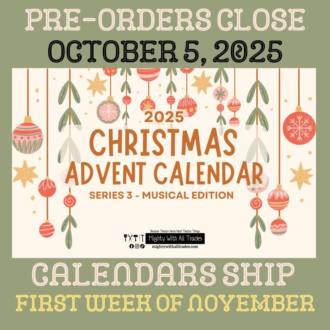 Musical Theatre Advent Calendar - PRE-SALE Only, 1" buttons, Musical Theatre, Broadway gifts, theatre lover, Christmas theatre gift, theater