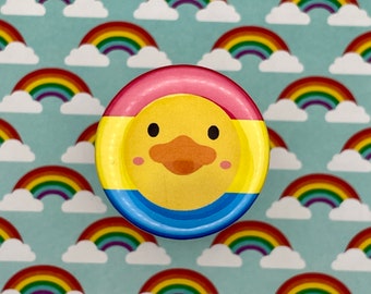 Thespian Duck Pansexual Pride, 1-1/2" Pin Back Button, texas thespians, theatre buttons, duck, actors, pride, lgbtq