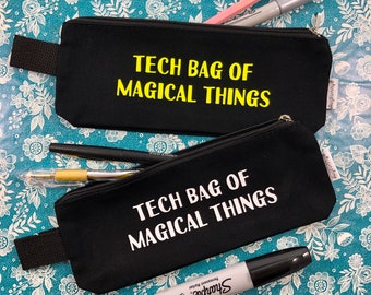 Tech Bag of Magical Things, pencil bag, pouch, fluorescent, glow in the dark, stage manager, technician, backstage, theatre bag, pencil case