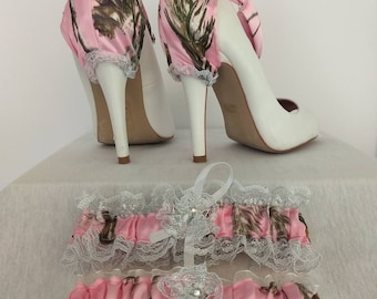 Camo Wedding Garter Set with Lace High Heel Accents