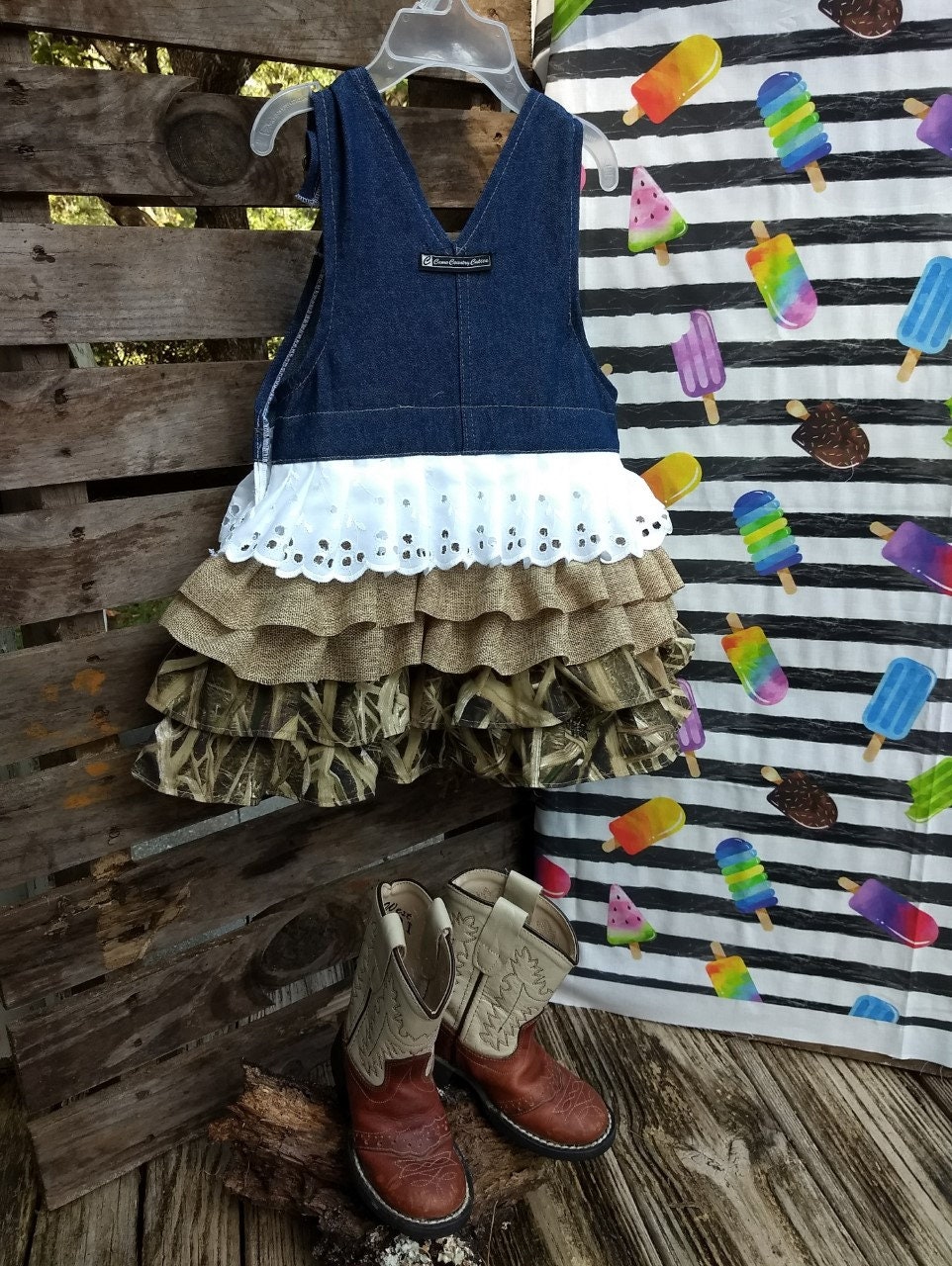 Denim & Camo Ruffle Dress, Country Cutie Outfit (12 Months - 3T) - Etsy