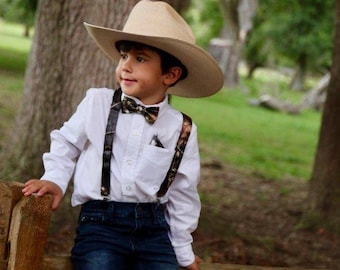 boys suspenders & bowtie set. Many camo colors available