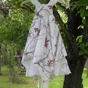 Made with White  Concealed Camo & Lace handkerchief hem sundress. Other camo colors. Just contact me for more fabric choices.
