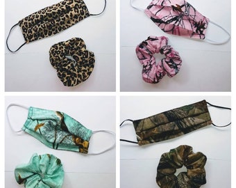 This is for the girls. Don't touch your face-Mask with matching hair scrunchie 17 camo colors  100% cotton and some light weight jersey.