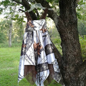 Beauiful handkerchief dress Made with Oak White Satin camo fabric & lace.