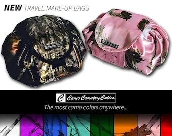Camo travel make-up bag for on the go. bags has  17 Camo colors to choose from