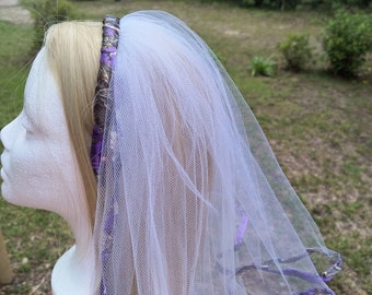 Camo Wedding Veil, Tulle, Camo Headband, Shoulder or Elbow Length