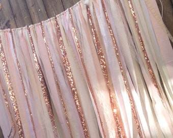 Rose Gold Garland Rose Quartz Wedding Backdrop long Blush Rag Curtain Shower Nursery Curtains Cakesmash Sequin Backdrop Ceremony