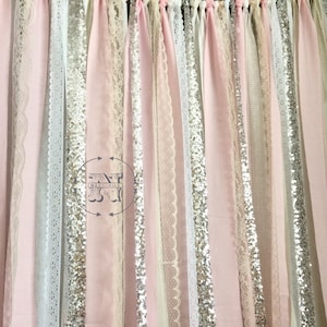 Blush Backdrop Silver Sequin Curtains Fabric Rag Garland Nursery Ribbon Pink Gray White Ivory Photo Prop- Curtain Wedding Shower Cakesmash
