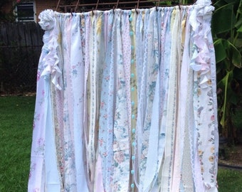 Shabby Chic Curtain with vintage Fabrics Pink White Blue Ivory-assorted Florals & Solids Backdrop Rag Curtains Cottagecore French Country