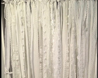 Lace Curtains Rag Garland Ribbon Backdrop Ivory White Neutral Luxe Wedding Shower Nursery Boho Farmhouse Shabby Cottage Core Coastal