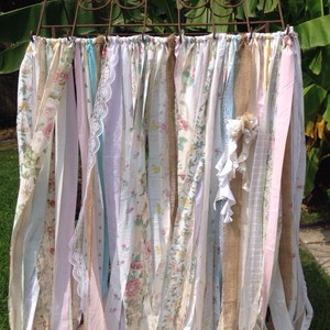 Rustic Garland Burlap and Lace Boho Ribbon Fabric Backdrop - Farmhouse Nursery, Curtain Shabby Chic Wedding