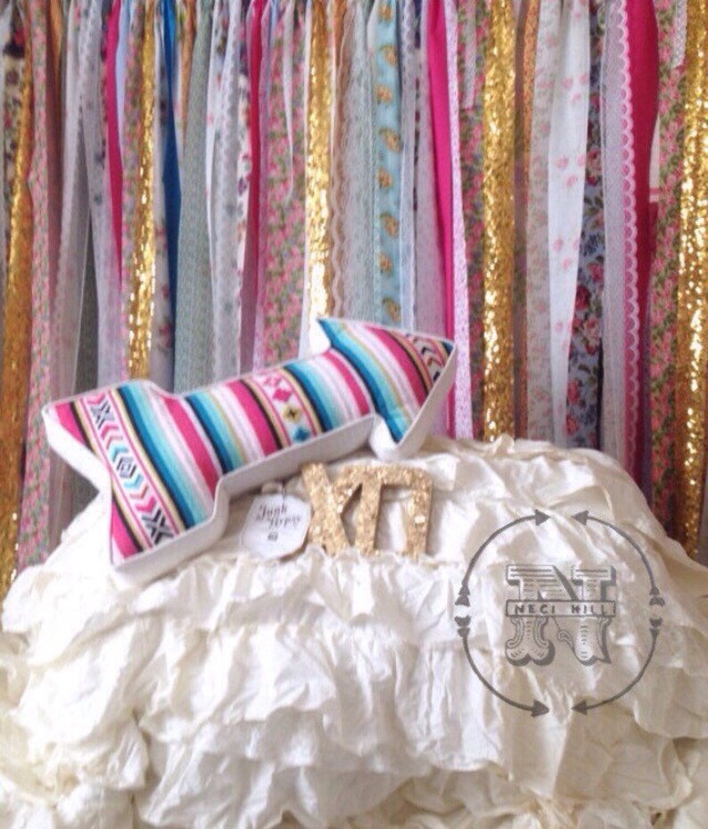 Boho Backdrop Hippie Curtains Boho Curtain Junk Gypsy Decor Rustic Rag Fabric Ribbon Garland Teen Room Dorm Glamping Bed Headboard Nursery