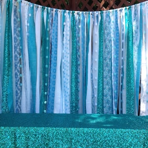 Blue Sequin Fabric Garland Ice Blue White Sparkle Backdrop-Ribbon Curtain-Aqua Frozen Party Winter Wonderland Under the Sea Shower
