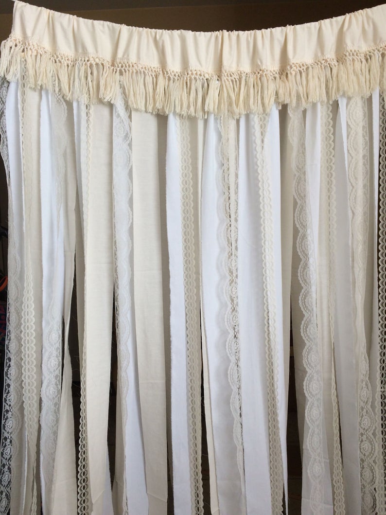 Boho Curtains Rag Garland Rod Pocket Fringe Ribbon Backdrop Etsy