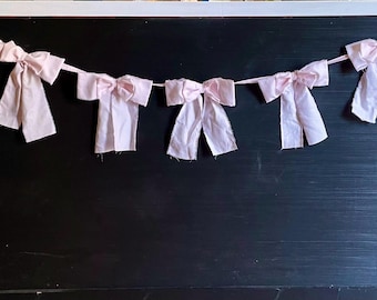 Bow Garland Pink Fancy Tying the Knot Wedding Backdrop Fabric Rag Ribbon Rustic Shabby Party Shower Nursery
