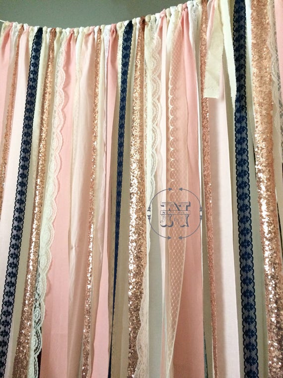Rose Quartz Garland Navy And Blush Rose Gold Wedding Backdrop Etsy