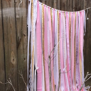 Pink Gold Garland Sequin Backdrop  Cakesmash Photobooth White Pink Lace Curtain Sparkle Glitter Wedding Swifties Birthday Party Baby Shower