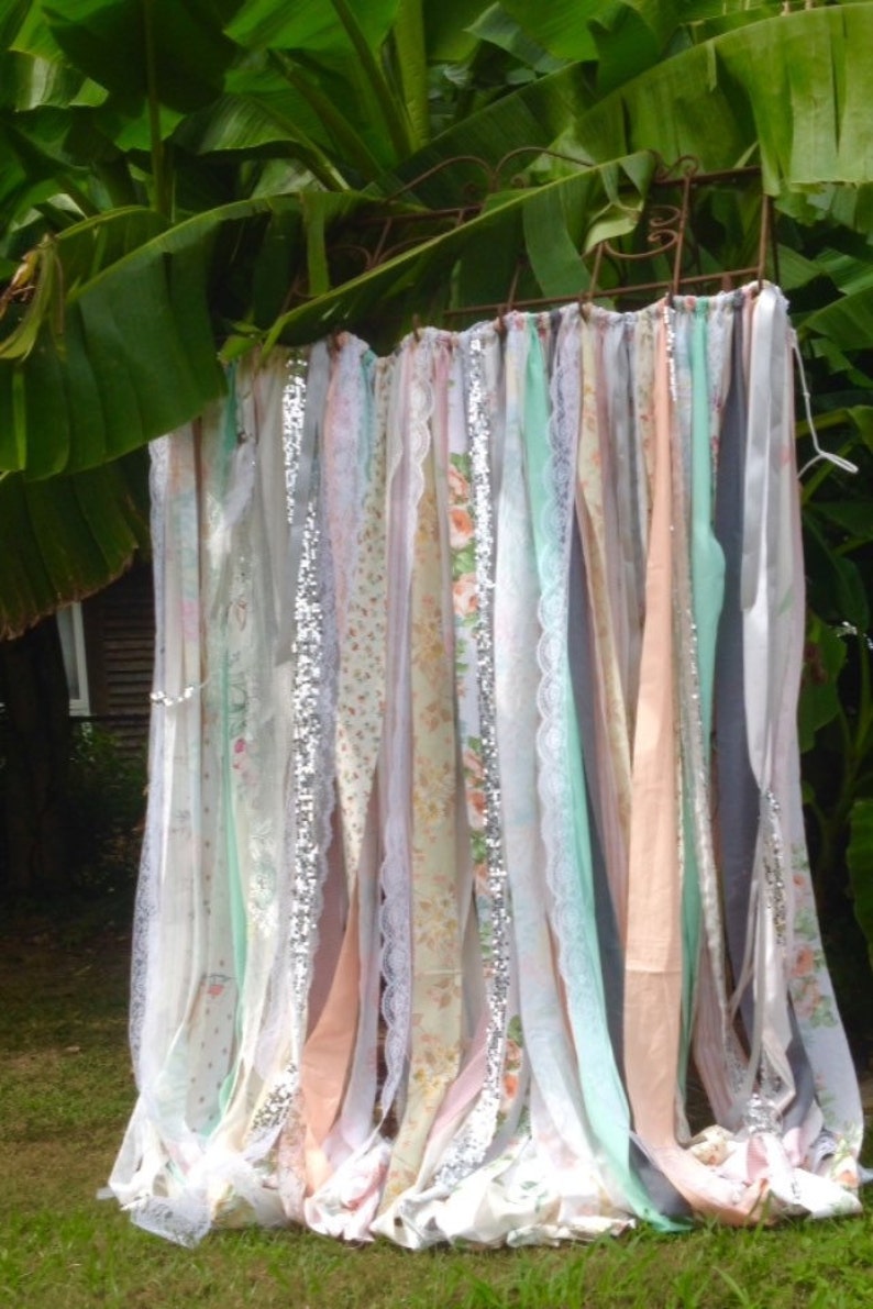 Boho Backdrop Tribal Curtains Peach Mint Gray Rag Curtain 7 Ft Etsy