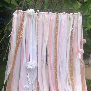 Pink Gold Backdrop Glitter Sequin Photobooth Blush Garland Ribbon Curtain Wedding Shower Swifty Birthday Party Pastel Nursery Ceremony Crib