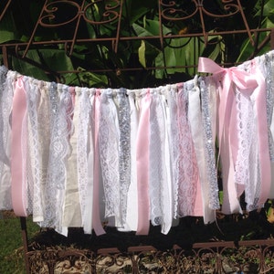 Pink Silver Garland Sparkle Glitter Sequin Ribbon Banner Blush Backdrop Photo Prop White Ivory Pink Blush High Chair Garland