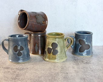 Handmade Stoneware Coffee Mug, Rustic Floral Design, 8 oz