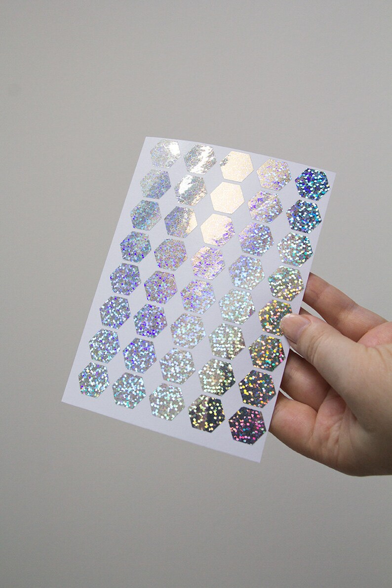 0.75 silver hologram sticker holographic hexagon | Etsy