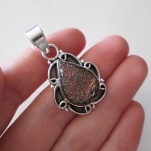 Green and Pink Natural Agate 925 Sterling Silver Vintage Drop shape pendant